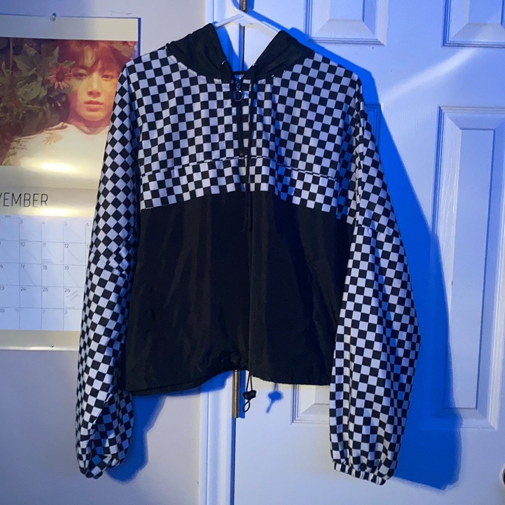 black and white checkered windbreaker